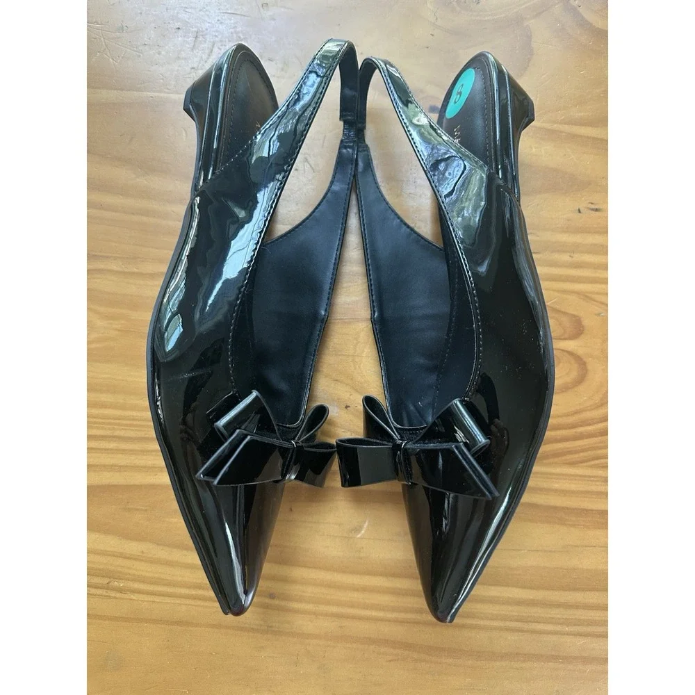 Marc Fisher Kerrey Slingback Pointed Toe Flats Bow Black Size 8 Formal Dressy